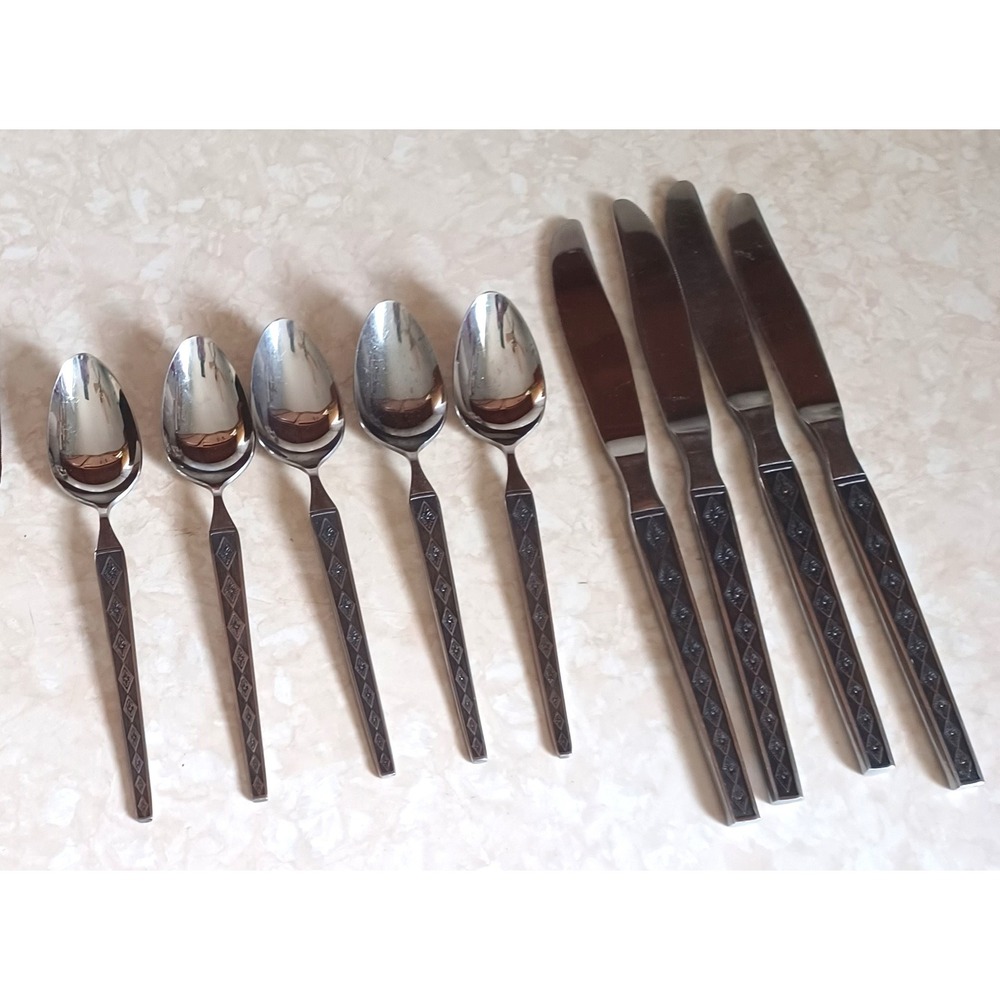 Interpur Japan Stainless Steel Flatware 10pc Set Black‎ Diamond Geometric MCM